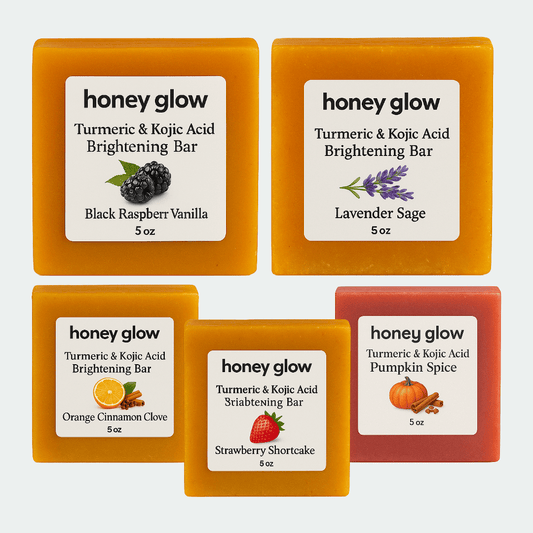 Glow Bar Scented Bundle – 5 Kojic Acid Brightening Soaps with Turmeric & Lemon | Face & Body | Radiant Skin Care Set - Honey Glow