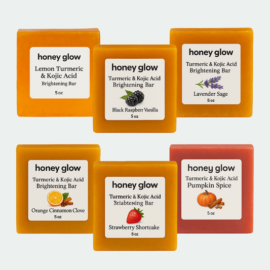 Glow Bar Ultimate Bundle – Classic + 5 Scented Kojic Acid Brightening Soaps | Face & Body | Even Skin Tone + Radiant Glow - Honey Glow