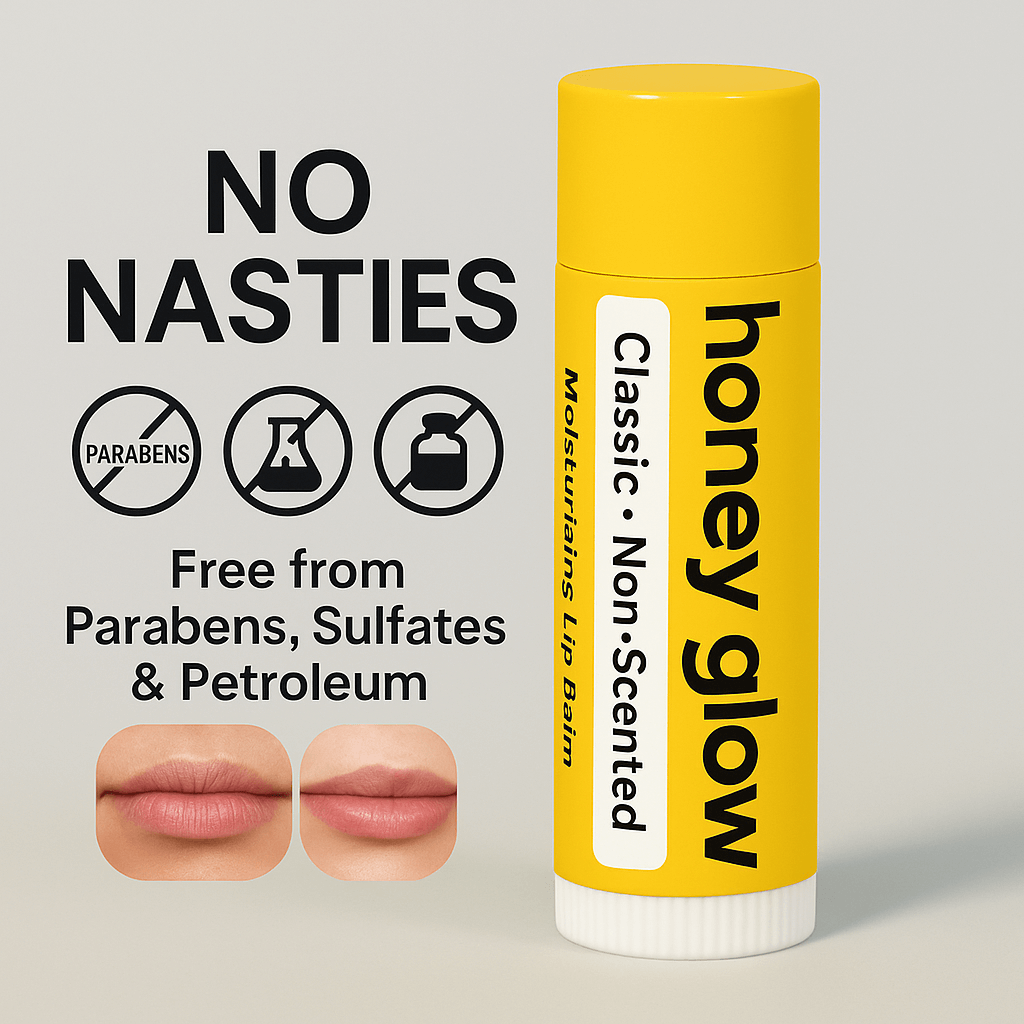 Organic Beeswax Lip Balm – Moisturizing Lip Care with Vitamin E & Peppermint Oil for Dry, Chapped Lips - Honey Glow