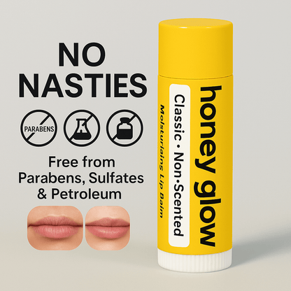 Organic Beeswax Lip Balm – Moisturizing Lip Care with Vitamin E & Peppermint Oil for Dry, Chapped Lips - Honey Glow