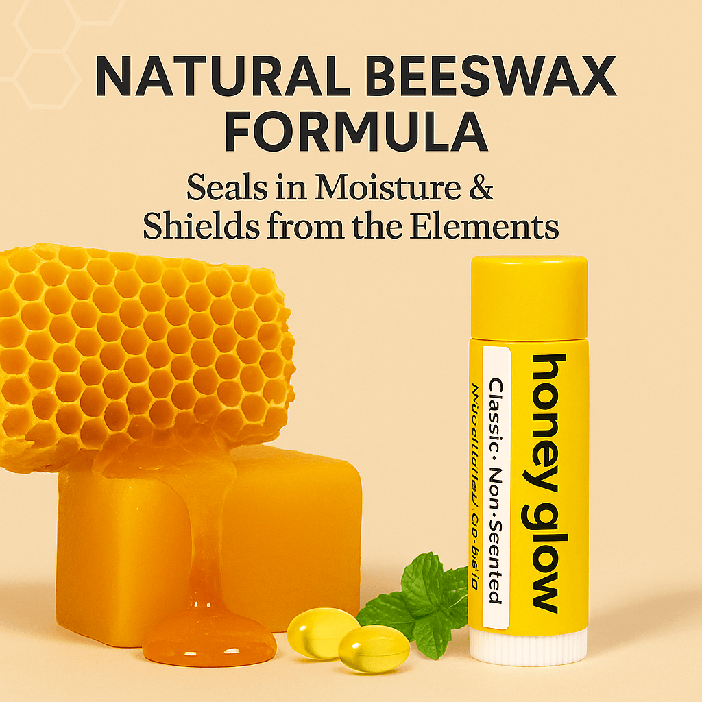 Organic Beeswax Lip Balm – Moisturizing Lip Care with Vitamin E & Peppermint Oil for Dry, Chapped Lips - Honey Glow