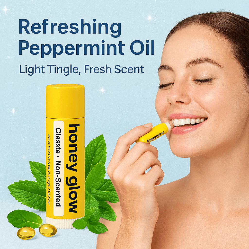 Organic Beeswax Lip Balm – Moisturizing Lip Care with Vitamin E & Peppermint Oil for Dry, Chapped Lips - Honey Glow