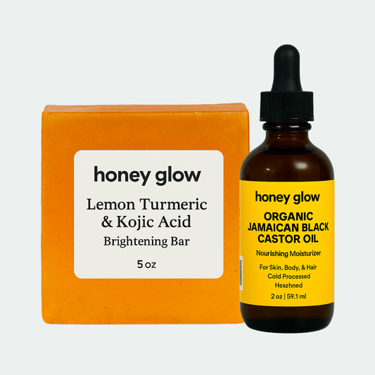 Radiance Oil Bundle – Glow Bar + Organic Jamaican Black Castor Oil | Skin Brightening + Hair & Scalp Nourishment - Honey Glow
